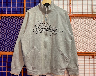 Sudadera vintage Billabong con cremallera completa y logo estampado, talla grande.
