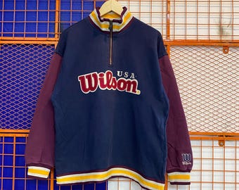 Vintage Wilson Half Zipper Embroidery Sweatshirt Jumper