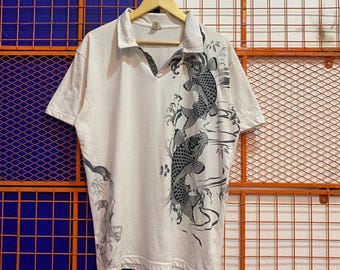 Vintage Japanese Brand Traditional Style Polo Shirt White Colour