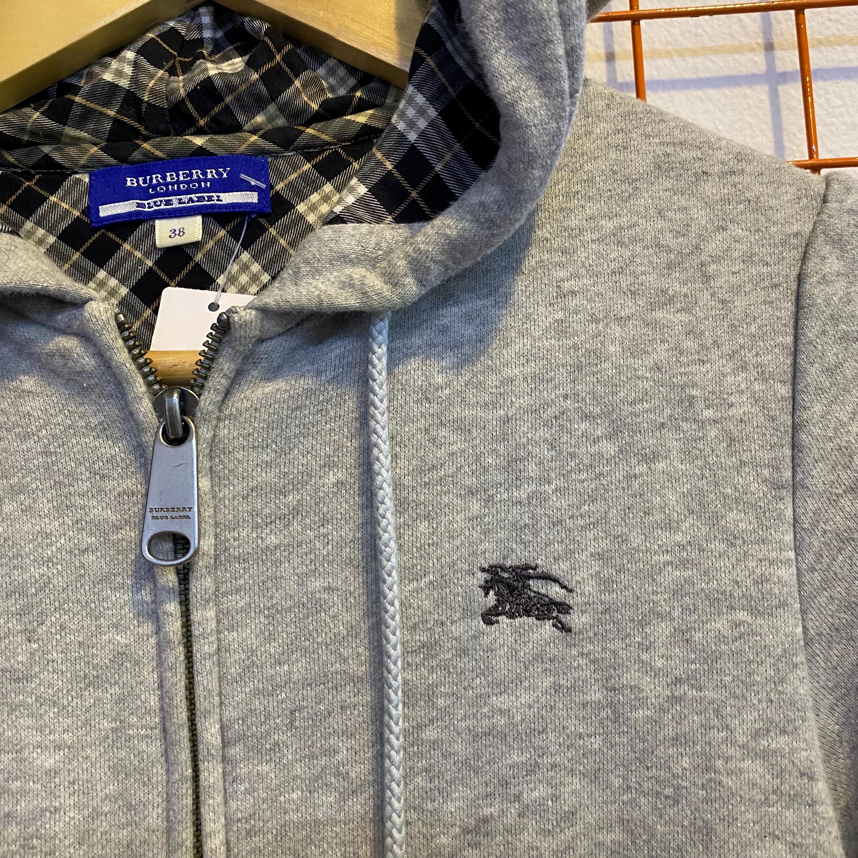 トップス Burberry Blue Label Check Sweatshirt 38 Vintage Burberry Blue Label Check Sweatshirt Hoodie Full Zip Short