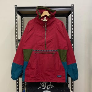 Vintage LL Bean anorak windjack 3-kleurige hoodie buiten met halve ritssluiting