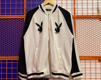 Vintage Playboy-tröja med hel dragkedja och broderad logotyp