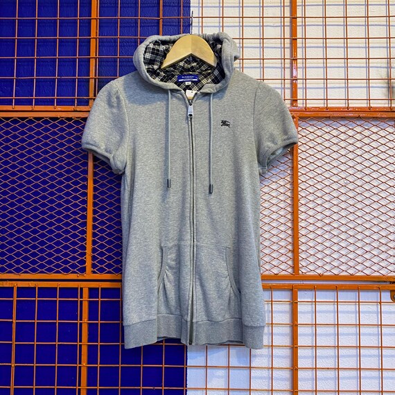 Vintage Burberry Blue Label Check Sweatshirt Hoodie Full Zip Short
