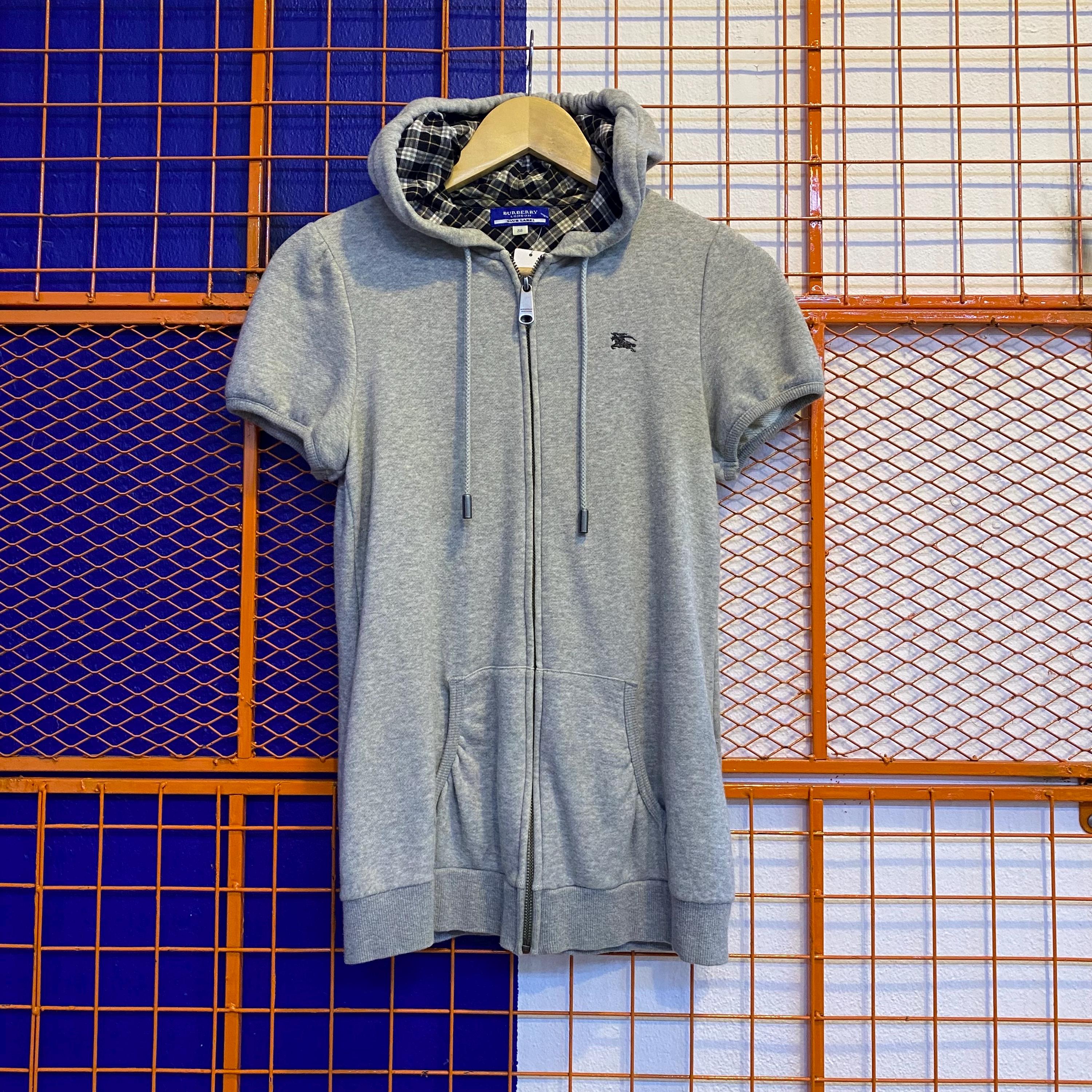 トップス Burberry Blue Label Check Sweatshirt 38 Vintage Burberry Blue Label Check Sweatshirt Hoodie Full Zip Short