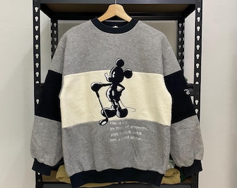Sudadera vintage de Disney con bordado de Mickey Mouse y cuello redondo, talla M