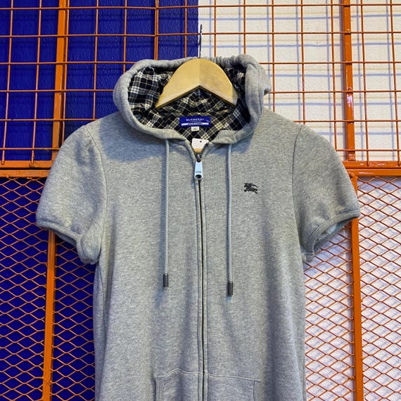 Vintage Burberry Blue Label Check Sweatshirt Hoodie Full Zip Short