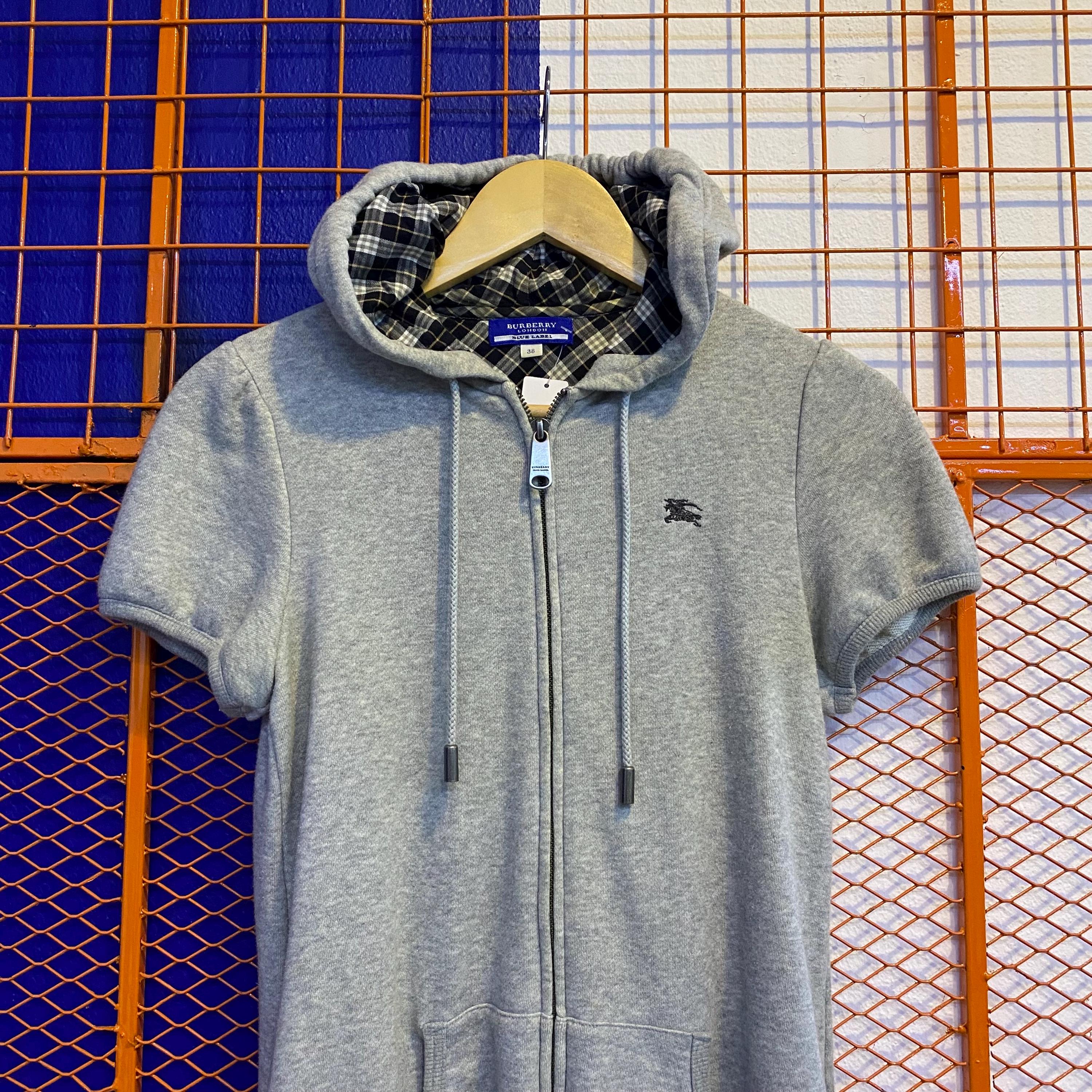 トップス Burberry Blue Label Check Sweatshirt 38 Vintage Burberry Blue Label Check Sweatshirt Hoodie Full Zip Short
