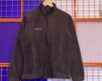 Sudadera vintage Columbia de forro polar color marrón con cremallera completa