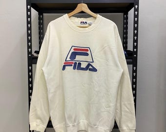Sudadera vintage Fila con cuello redondo y logo grande bordado, talla L