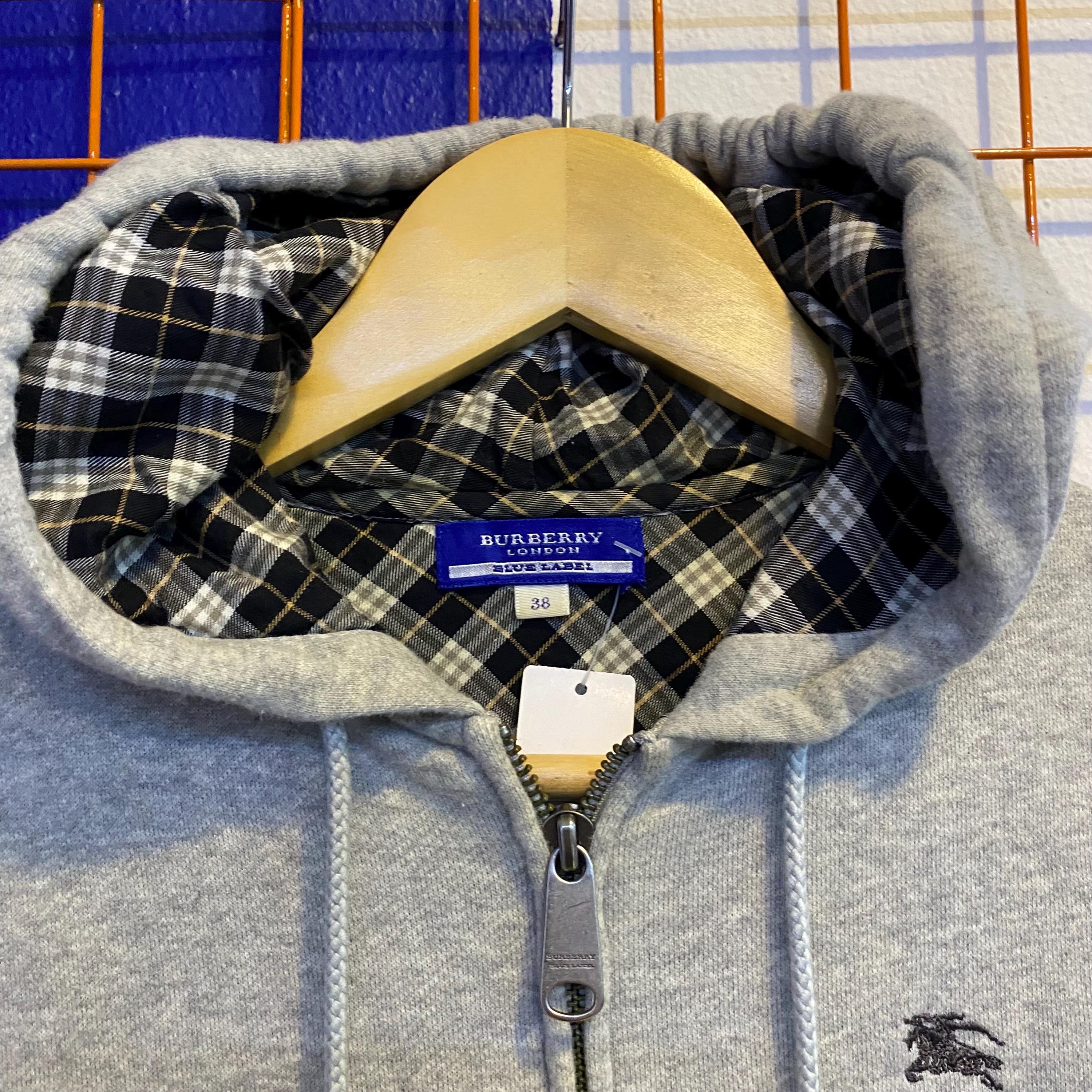 Vintage Burberry Blue Label Check Sweatshirt Hoodie Full Zip Short