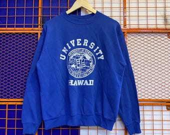 Vintage 90s University Hawaii Made In Usa Sweatshirt Blue Colour