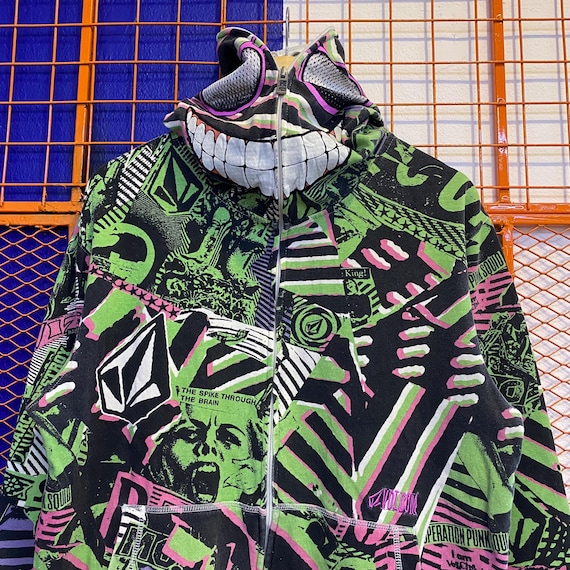 Vintage Volcom Fullprint Hoodie Sweatshirt Full Zip Rare Design
