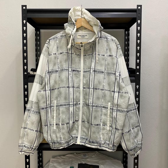 Cerruti 1881, Vintage Cerruti 1881 Fullprint Windbreaker Hoodie, Designer Sportswear (L)