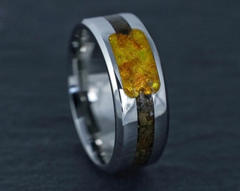 Amber Ring, Mens Ring, Gift For Him, Unique Gift, Wedding Ring, Promise Ring, Engagement Ring, Bronzite Ring, Brown Ring, Stainless Ring