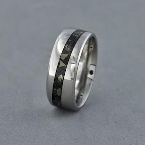 Stainless Steel Ring, Obsidian Ring, Black Wedding Band, Pyrite Ring, Unique Gift, Wedding Ring, Promise Ring, Engagement Ring