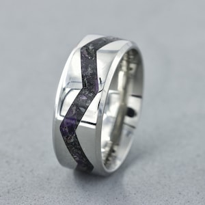 Stainless Steel Ring: Amethyst & Hematite Inlay
