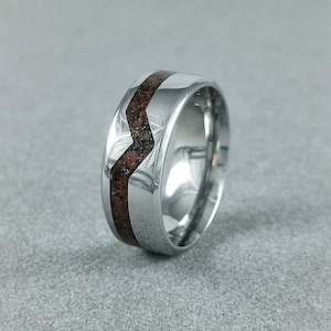 Stainless Steel Ring, Mahagony Obsidian Ring, Opal Ring, Black Wedding Band, Unique Gift, Wedding Ring, Promise Ring, Engagement Ring, US9