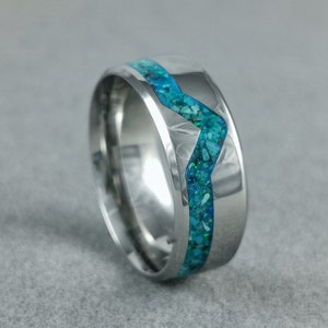 Stainless Steel Ring: Dark Green Opal Inlay, Comfort Fit