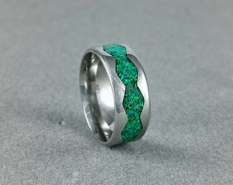 Stainless Steel Ring, Green Opal Ring, Unique Gift, Wedding Ring, Promise Rin, Engagement Ring, Mens Ring, Meaningful Gift, Gift For Him