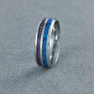 Anel de aço inoxidável, anel de ametista, anel de opala azul, anéis femininos, presente exclusivo, aliança de casamento, anel de compromisso, anel de noivado, presente para ela