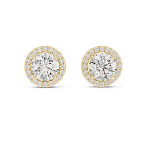 Lab Grown Diamond Halo Stud Earrings: 14K Yellow Gold, 2.5 CTW