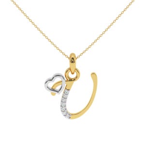 Colgante con inicial U de diamante en oro de 14 quilates, colgante con letra U, colgante de diamante de oro, colgante de diamante de laboratorio, hermoso regalo perfecto.
