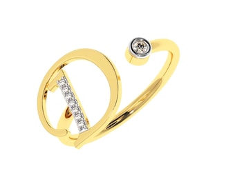 Anillo abierto personalizado de oro de 14k con diamantes e iniciales.