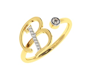 Anillo con inicial de diamante en oro de 14k, anillo con letra personalizada