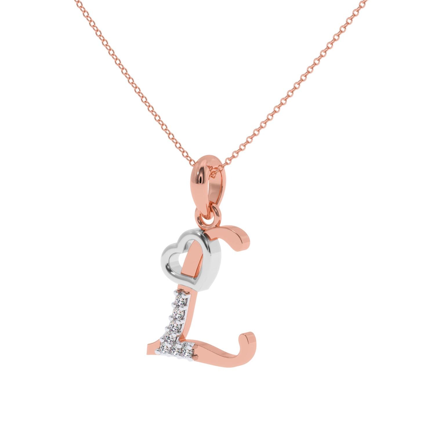 L Diamond 14K Gold Diamond Initial L Pendant, Letter L Pendant, Gold Diamond ...