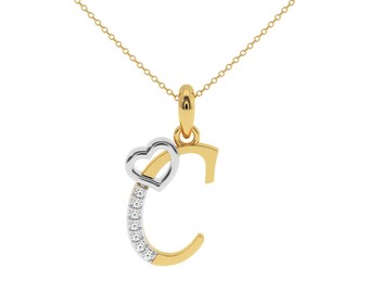 14Kt Gold Diamond Initial C Pendant , Letter C Pendant , Gold Diamond Pendant, Lab Diamond Pendant, Beautiful Perfect Gift