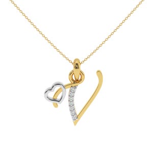 Colgante con inicial V de diamante en oro de 14 quilates, colgante con letra V, colgante de diamante de oro, colgante de diamante de laboratorio, hermoso regalo perfecto.