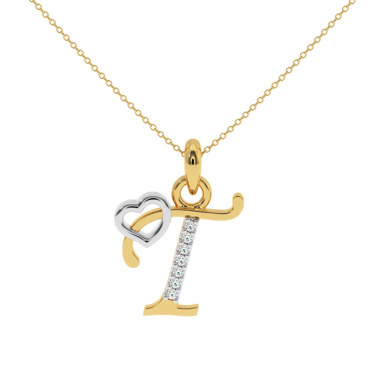 14Kt Gold Diamond Initial T Pendant , Letter T Pendant , Gold Diamond Pendant, Lab Diamond Pendant, Beautiful Perfect Gift