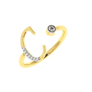 14k Gold Diamond Initial Ring, Personalized Diamond Ring, Custom Name Ring, C Letter Ring, Dainty Gold Name Ring, Personalized Gift