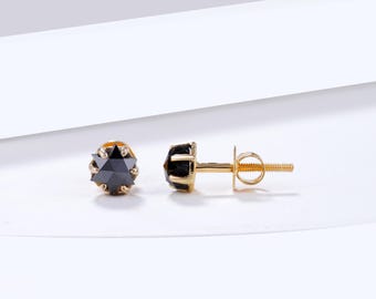 14k Gold Black Diamond Star Stud Earrings: 1 Carat Total