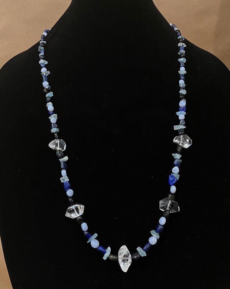 Hawk/'s Eye Lapis Lazuli Blue Lace Agate Aquamarine - Crystal Throat Chakra Necklace Blue Tiger/'s Eye Blue Magic Quartz