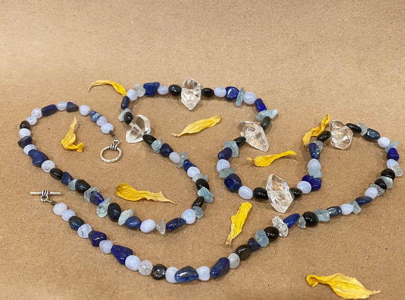 Hawk/'s Eye Lapis Lazuli Blue Lace Agate Aquamarine - Crystal Throat Chakra Necklace Blue Tiger/'s Eye Blue Magic Quartz