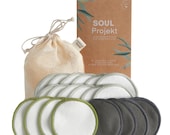 20 x Reusable Make Up Remover Pads, 3 Layers, Washable Organic Bamboo Cotton, Mesh Laundry Bag, Eco-Friendly, Zero Waste, Soul Projekt