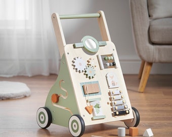 Haus Projekt Trotteur boisé, trotteur en bois pour bébés et tout-petits, chariot d'activités pour garçons et filles, chariot à pousser, cadeaux de Noël