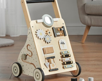 Haus Projekt Trotteur en bois pour bébé, centre d'activités, chariot d'activités, jouets sensoriels pour le développement précoce de bébé