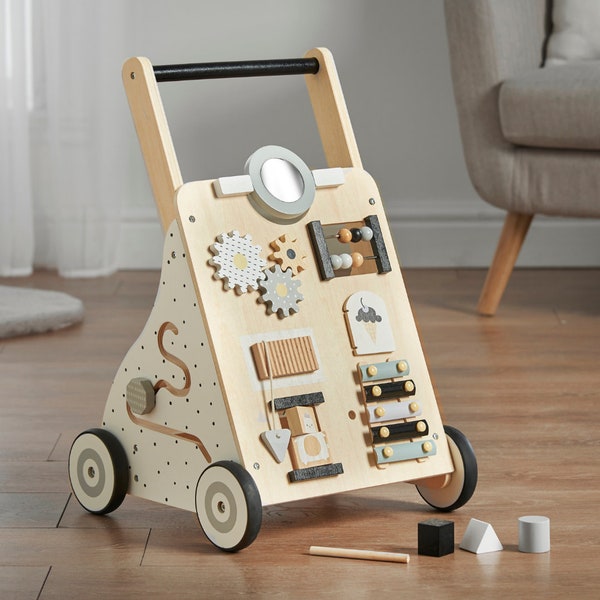 Haus Projekt Trotteur en bois pour bébé, centre d'activités, chariot d'activités, jouets sensoriels pour le développement précoce de bébé