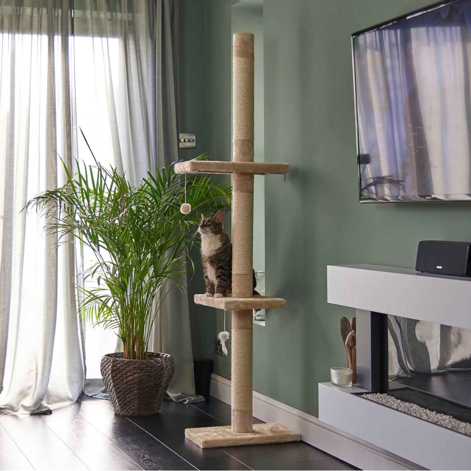 Floor to Ceiling Cat Tree Beige Cat Scratching Post Between Etsy