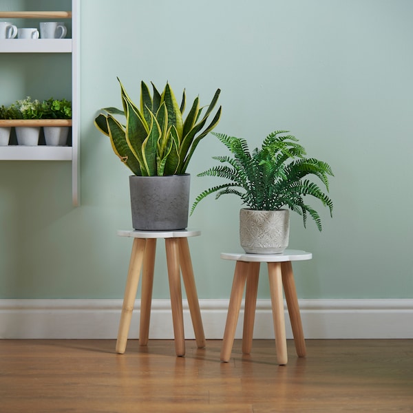 Haus Projekt Cloud Kids Bedside Table Small, Children's Stool, Perfect Lamp or Plant Stand, Side Table, Wooden White & Pine Scandi Chair