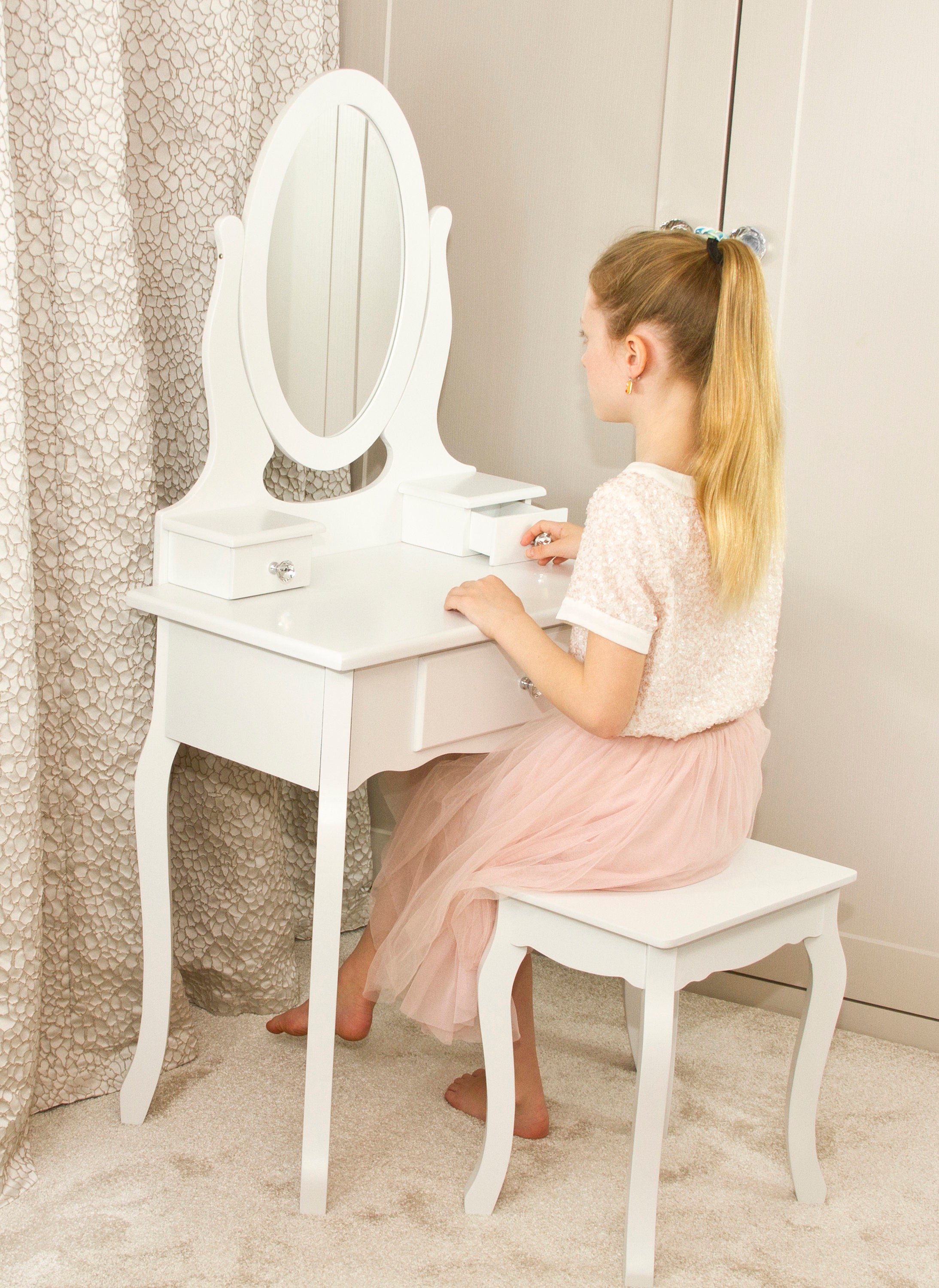 Girls Dressing Table With Stool and Mirror Childrens Vanity Etsy