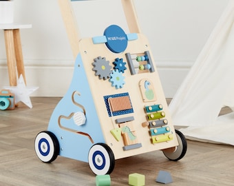 Haus Projekt Dino Wooden Baby Walker, Activity Cart for Babies & Toddlers with Sensory Toys