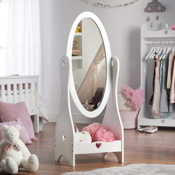 Haus Projekt Children's White Wooden Free Standing Dress up Mirror,  Handmade Dressing Mirror, Kid's Bedroom Furniture, Christmas Girls Gift 