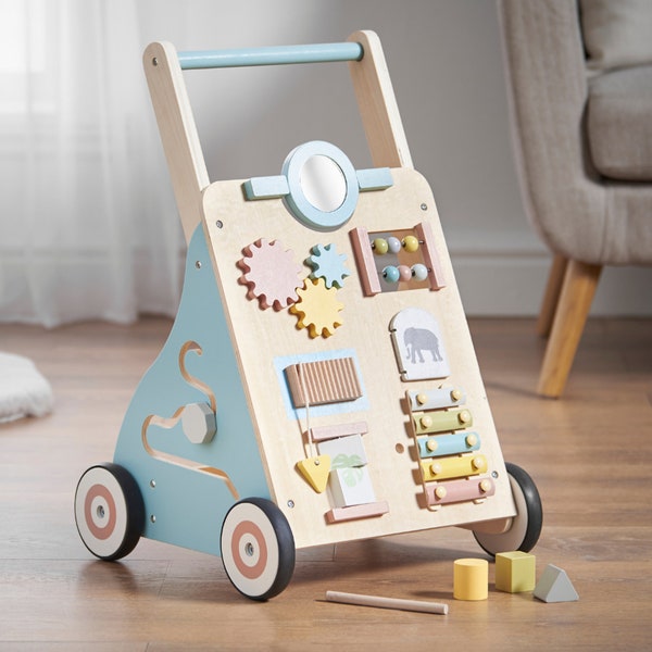 Haus Projekt Safari Wooden Baby Walker, Activity Cart for Babies & Toddlers with Sensory Toys