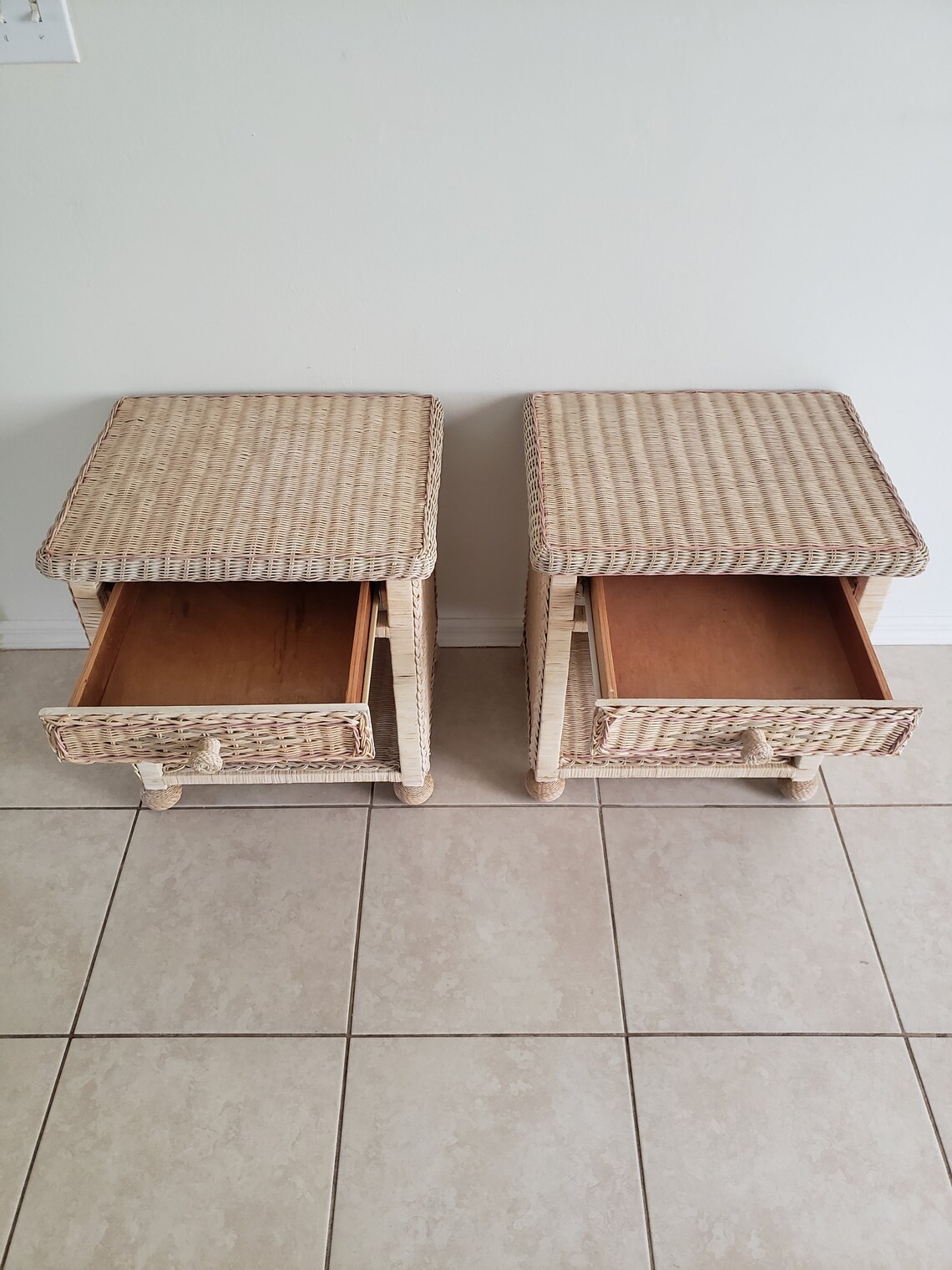 Pair of wicker night stands. Etsy