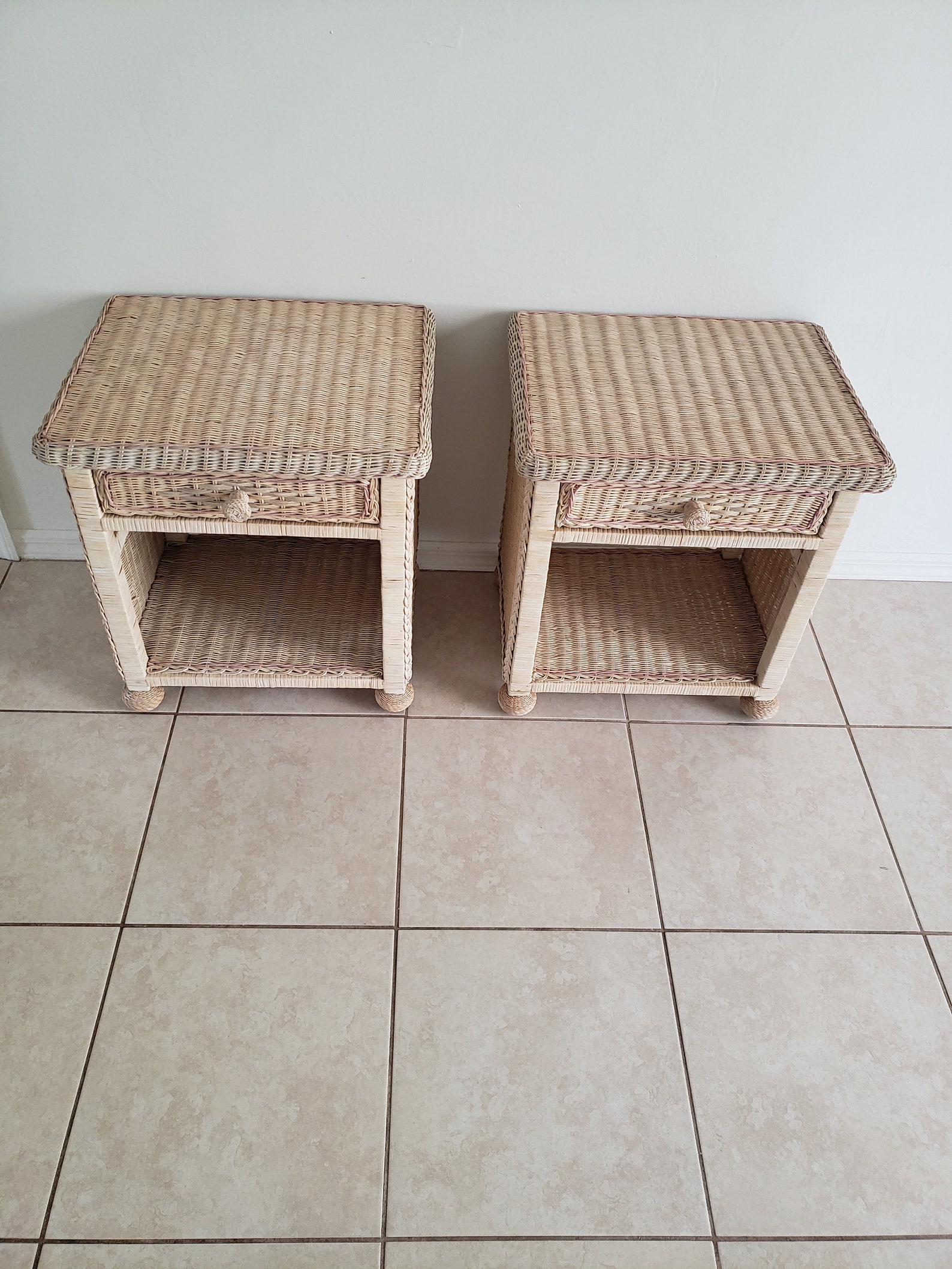 Pair of wicker night stands. Etsy
