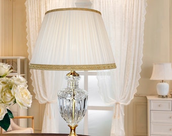 Forms of Light | Prestigious living room lamp in pure crystal and heavy brass with pleated lampshade. Made in Italy. ITEM C416P