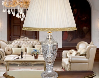 Luxe et élégance, lampe de salon en cristal pur avec abat-jour en mélange de soie plissée Belle lampe pour votre salon, chambre à coucher. ARTICLE C596